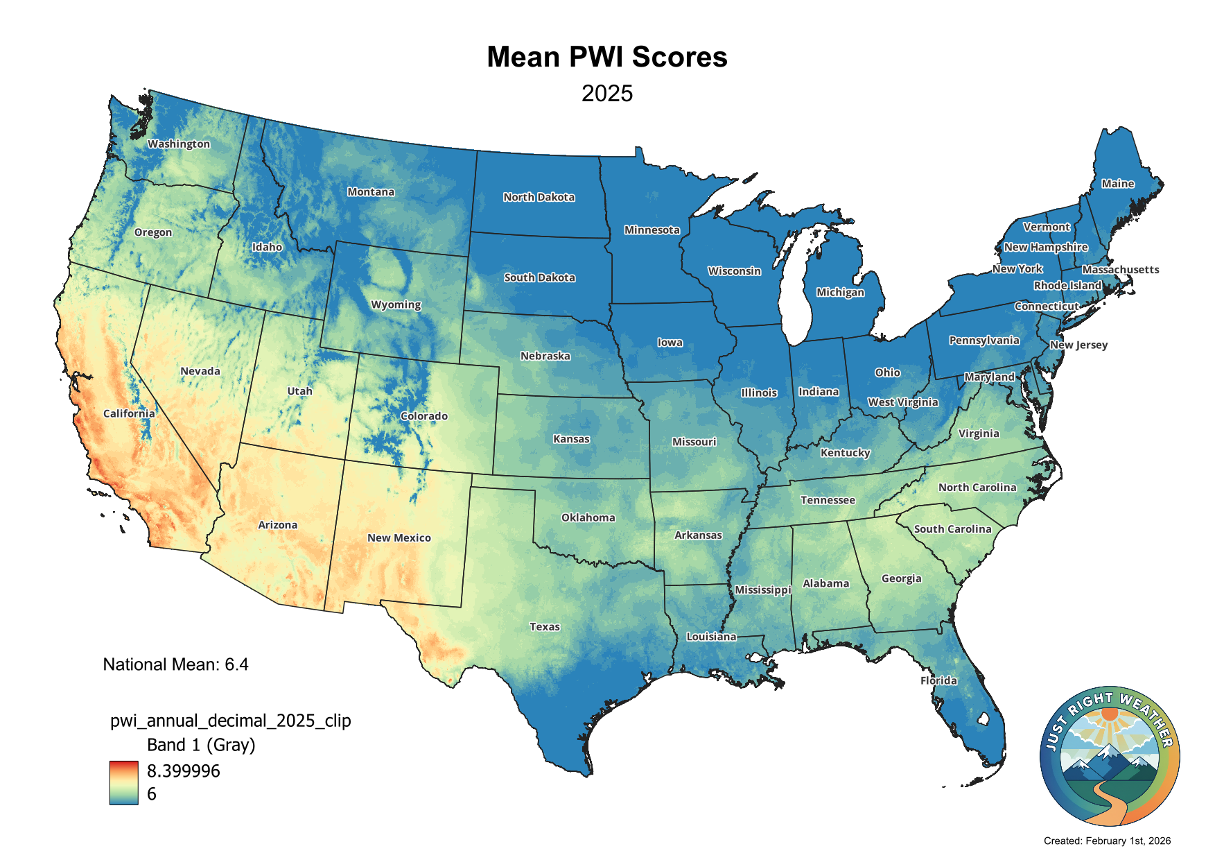 2025 Annual Perfect Weather Index map of the contiguous United States